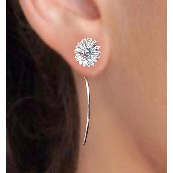 925 Silver Plated Creative Sunflower Earrings Wedding Fashion Flower Leaf Dangles