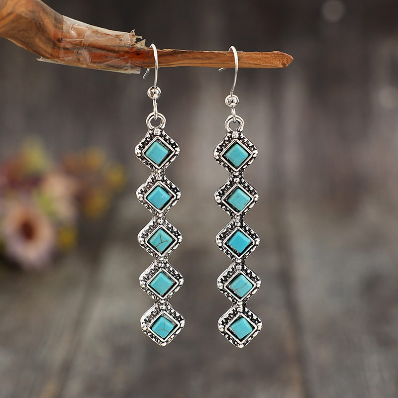 Vintage Straight Long Turquoise Dangle Earrings | Bohemian Ethnic Creative Jewelry