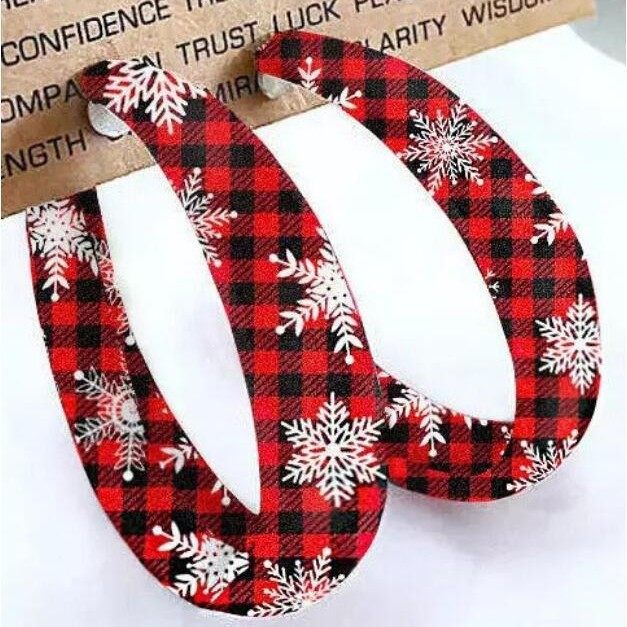 European - American Leather Geometric Earrings | Red Plaid Metal Trim Round Alloy Jewelry