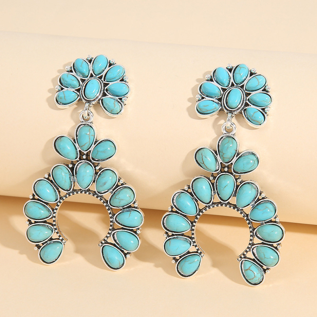 Exaggerated Ethnic Style Alloy Geometric Turquoise Earrings