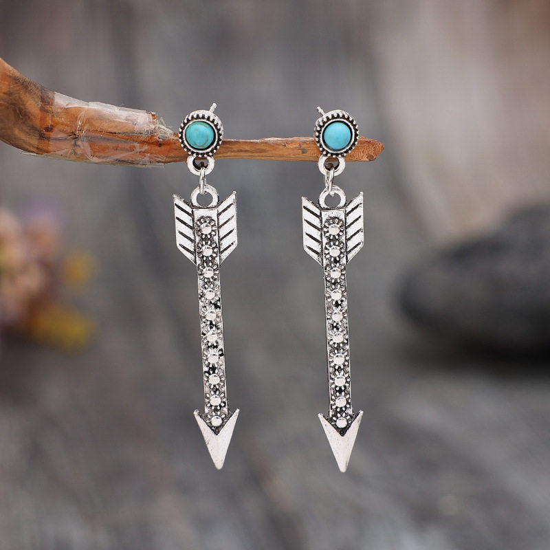 3E3C Bohemian Vintage Sword Turquoise Earrings | Retro Alloy Dangle Statement Earrings