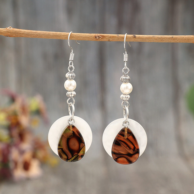 Bohemian Alloy Round-Combined Acrylic Drop Earrings | Retro Long Fashion Jewelry