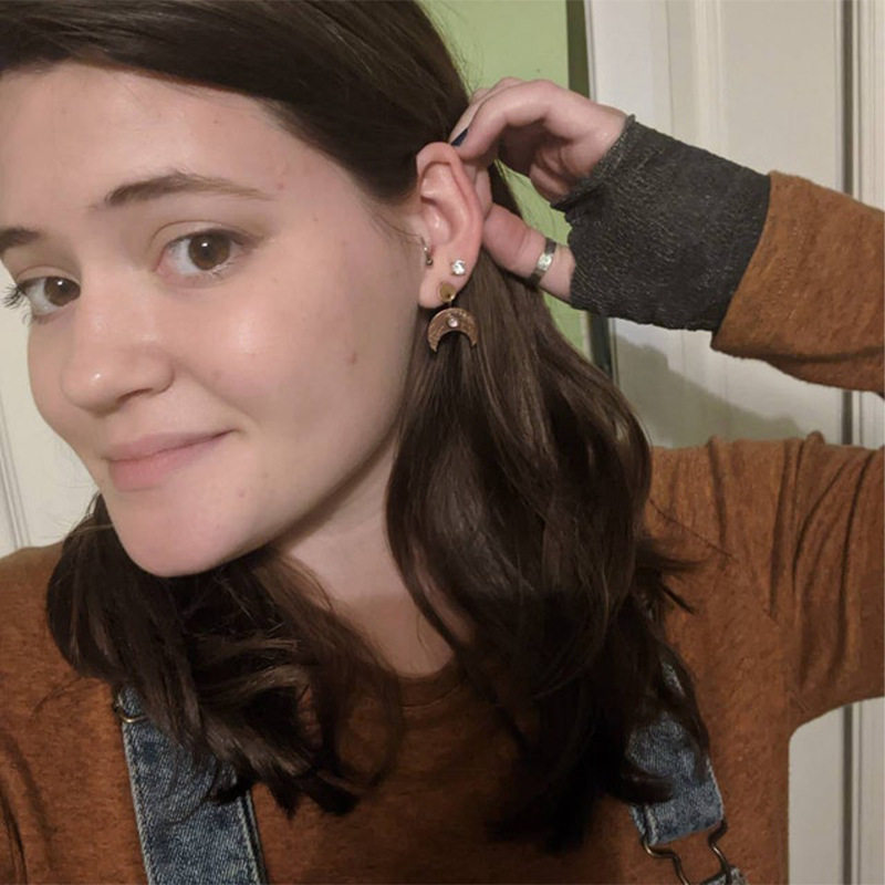 Vintage Copper Carved Crescent Moonstone Earrings Bohemian Alloy Moon Dangles