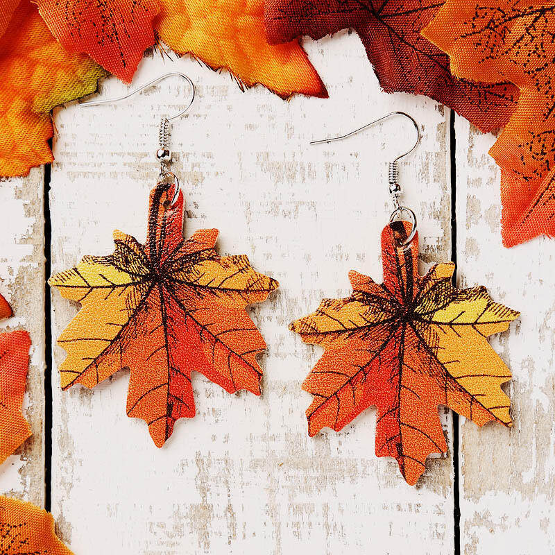 Autumn Pumpkin Thanksgiving Maple Leather Earrings | Fall Festival Women's Fashion Jewelry