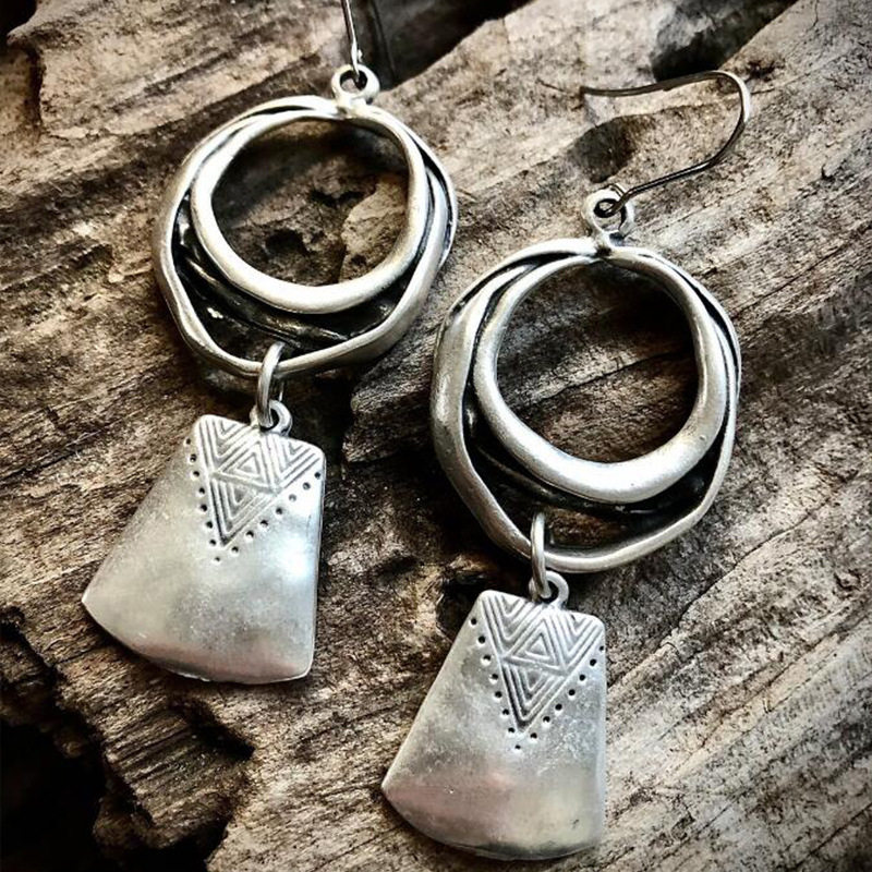 3E3C Bohemian Vintage Hollow Hoop Earrings | Ethnic Style Distressed Metal Statement Jewelry for Women