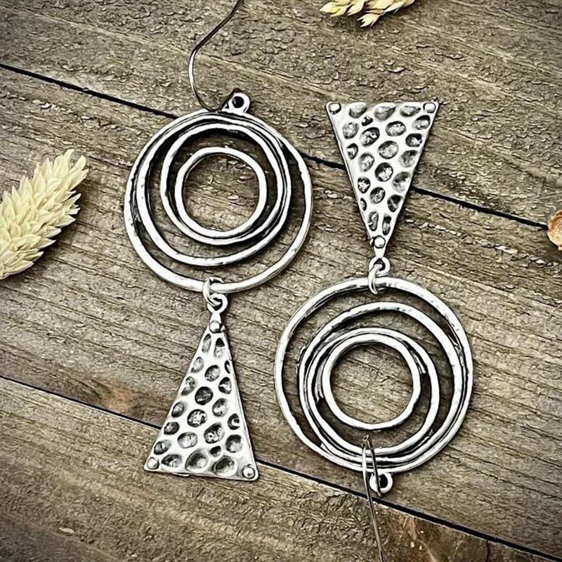 Ethnic Style Spiral Triangle Hammered Metal Earrings for Export