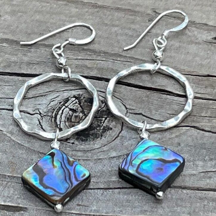 3E3C Vintage Alloy Earrings | Circle Patchwork Rhombus Abalone Shell Statement Dangle Earrings