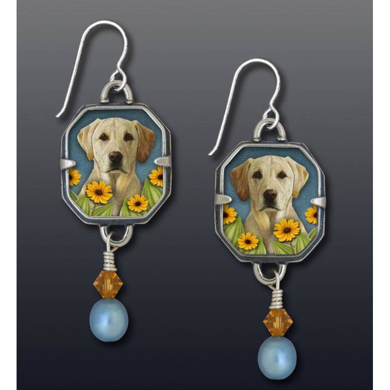 复古民族风方形狗狗图案耳坠拼接珍珠耳饰