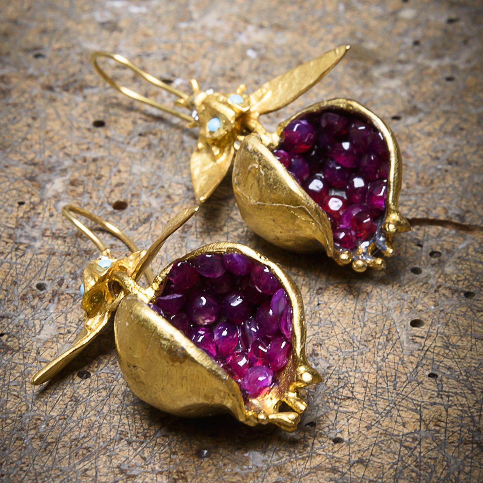 New Pomegranate Seed Gold Earrings | European & American Trendy Women's Jewelry