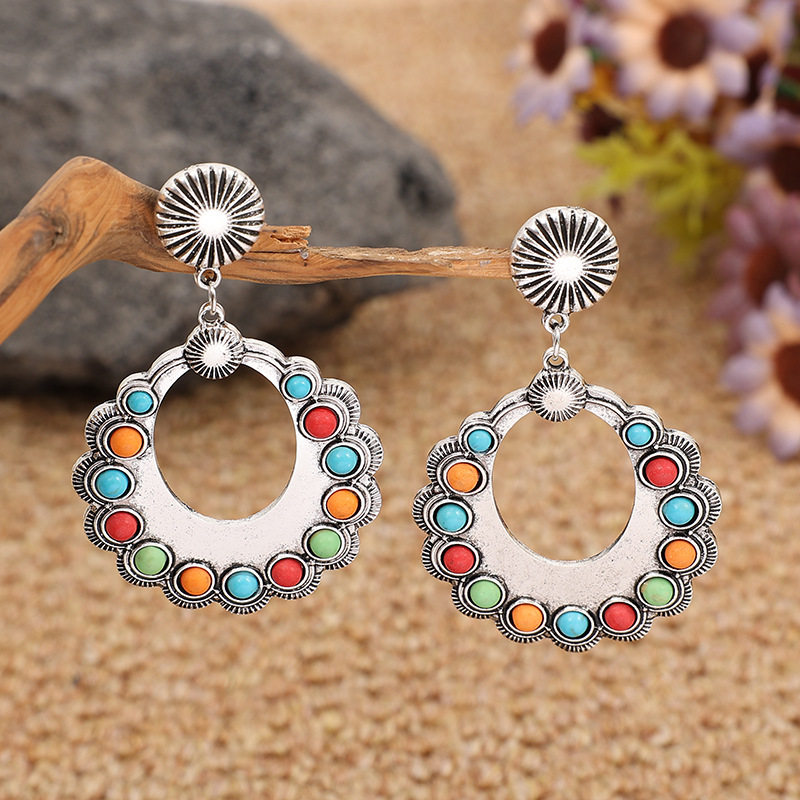Bohemian New Western Vintage Geometric Colorful Turquoise Earrings Teardrop Accessories