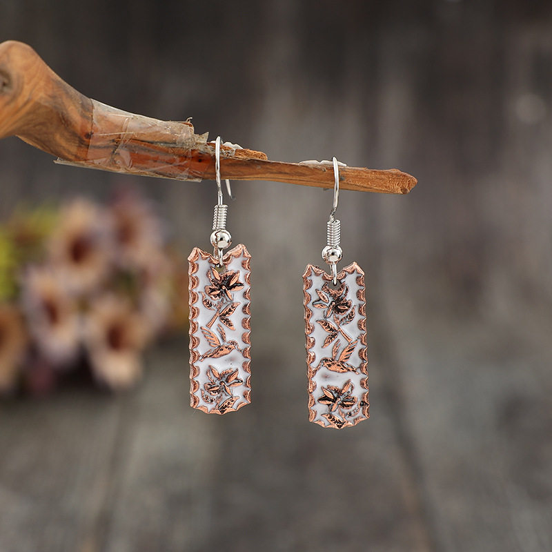 Vintage Distressed Long Carved 3D Pattern Epoxy Alloy Earrings | Creative Jewelry