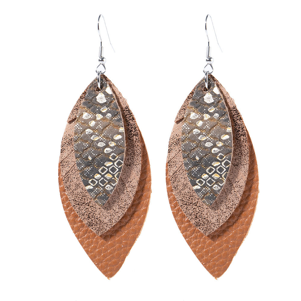 Fashion Leather Multi-Layer Earrings | Leaf-Shaped PU Dangle Jewelry