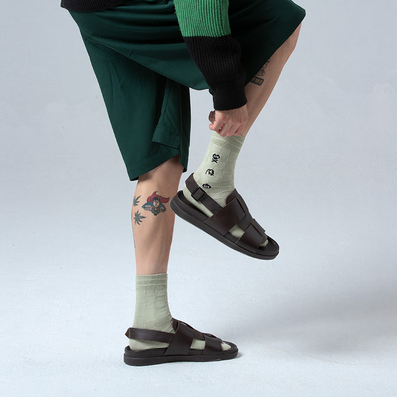 Shangsen BE waffle Japanese mid-tube socks ins trend sports men wear sandals socks women's summer thin section long