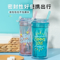 2021 summer new net red high value double plastic high temperature resistant ins Wind Girl Adult portable straw hand Cup