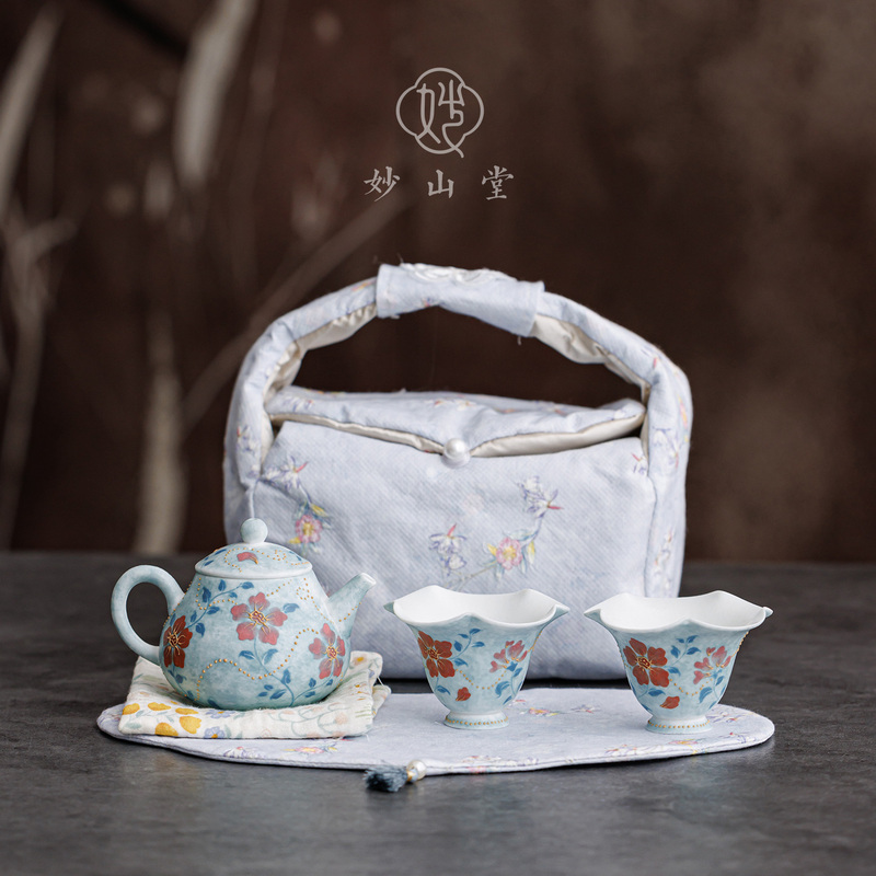 A Travel Tea Set with One Pot and Two Cups, High Aesthetic Value, Outdoor Tea Maker for Women, Gift for Friends and Besties, Green Mist Flower Picking A Travel Tea Set with One Pot and Two Cups, High Aesthetic Value, Outdoor Tea Maker for Women, Gift for Friends and Besties, Green Mist Flower Picking
