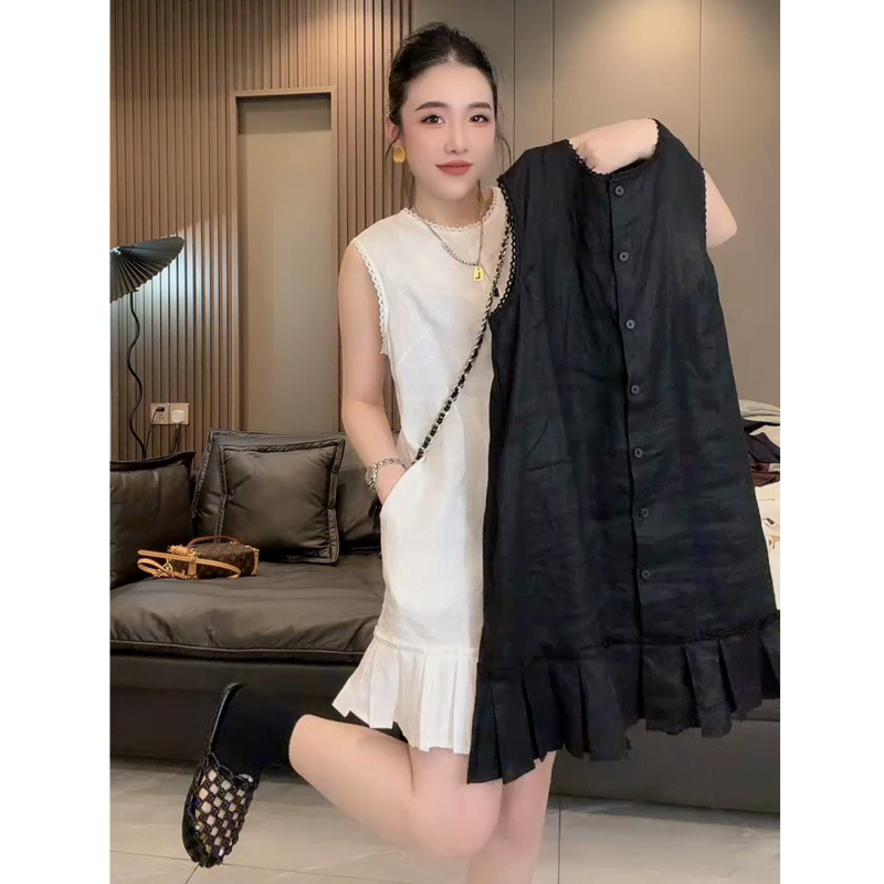 Summer New Linen Dress 2026 Women's Sleeveless Single-Breasted A-Line Dress with a Versatile and Stylish Design, Trendy Tank Top Summer New Linen Dress 2026 Women's Sleeveless Single-Breasted A-Line Dress with a Versatile and Stylish Design, Trendy Tank Top