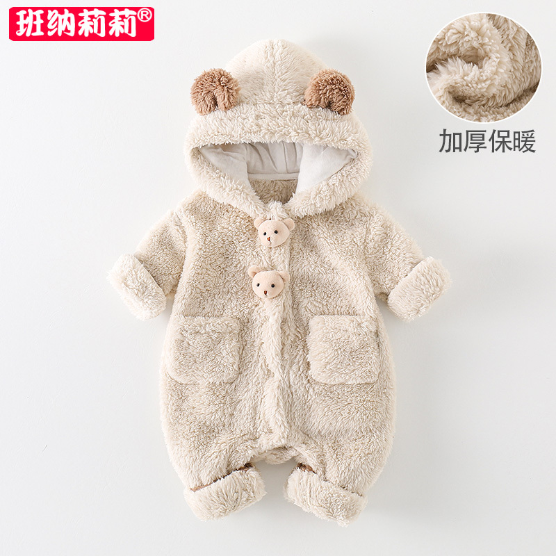 Baby Clothes, Autumn and Winter Clothing, Baby Flannel Furry Jumpsuit, Hooded Jacket, Cute and Super Cute Romper, Crawling Suit