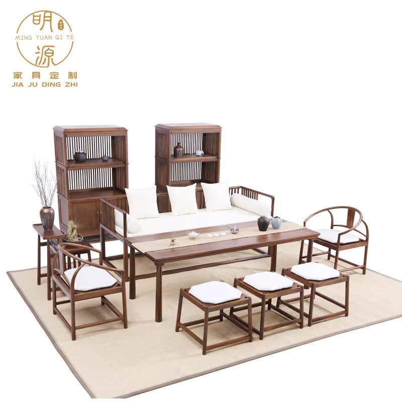 New Chinese style modern minimalist solid wood Arhat couch combination Zen Kung Fu coffee table homestay tea table circle chair furniture customization