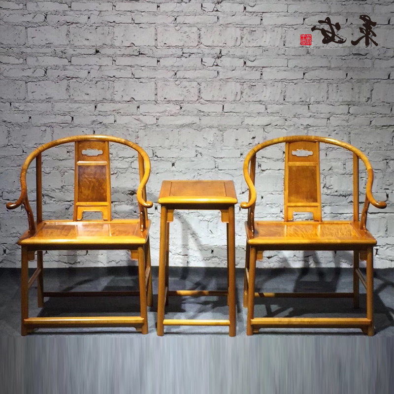 Gold silk Nan wood ring chair Three sets of Chinese style antique furniture Furniture Chairs Official Hat Chair Solid Wood Palace Chair