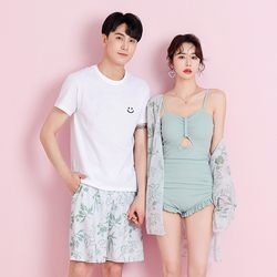 Couple Swimsuit 2024 New Beach Pants Men and Women's one-piece two-piece Slim Belly Covering Seaside Resort Hot Spring Swimwear