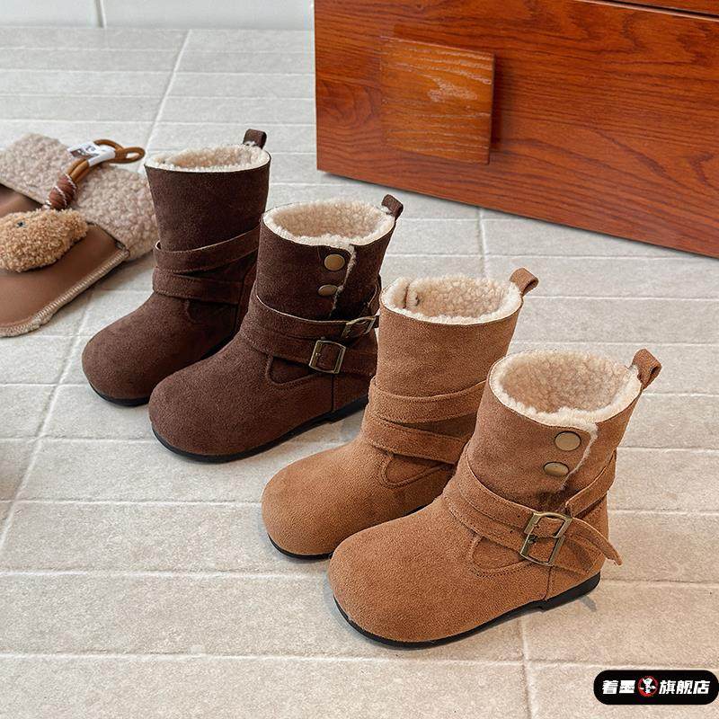 Children's Cotton Shoes, Girls' Snow Boots, Winter Girls' Fashionable and Stylish Two-Wear Boots, Melard Fleece-Lined Warm Leather Boots