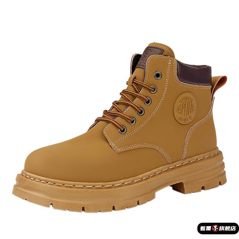 2025 Spring Work Boots Men's Safety Shoes Versatile Martin Boots Leather High-Top Sneakers Casual Shoes Men's Yellow Boots