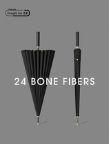 Japan 24 bone long - handled umbrella man reinforced strong strong storm resistance special black straight parachute woman