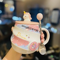 Japans lovely rainbow unicorn ceramic mug with a spoon tattoo girl heart drink water cup office coffee cup