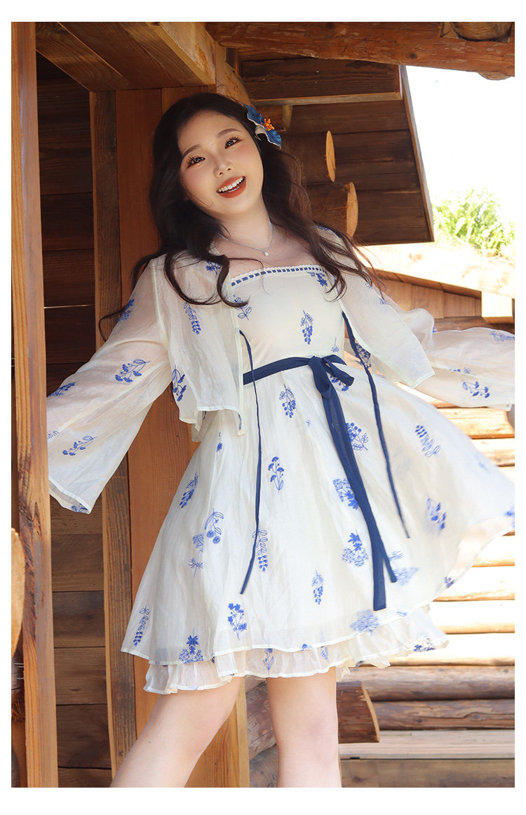Китайцы одежда наборы 瑶西【青花瓷】白色天丝裙子巨好看的短裙汉服新中式吊带洋装