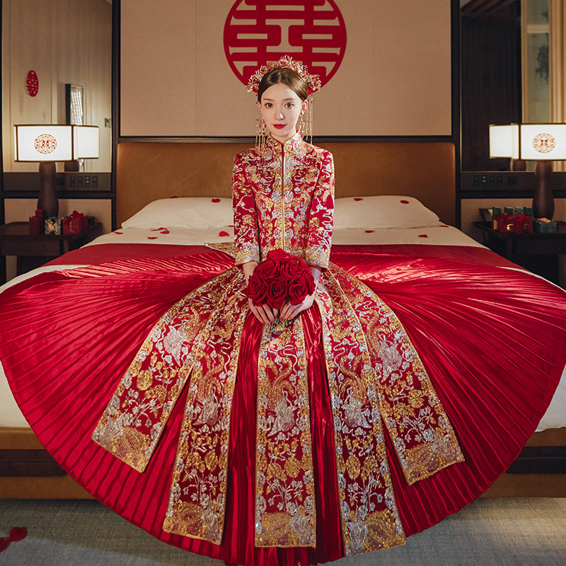 Xiuhe clothing bride 2021 new wedding Chinese wedding dress toast clothing small summer dragon and phoenix hanging girl