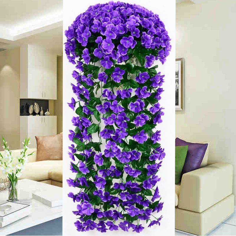 Simulation Violet fake flower plant hanging wall on wall hanging decoration chandelia hanging false flowers vines living-room vine hanging basket