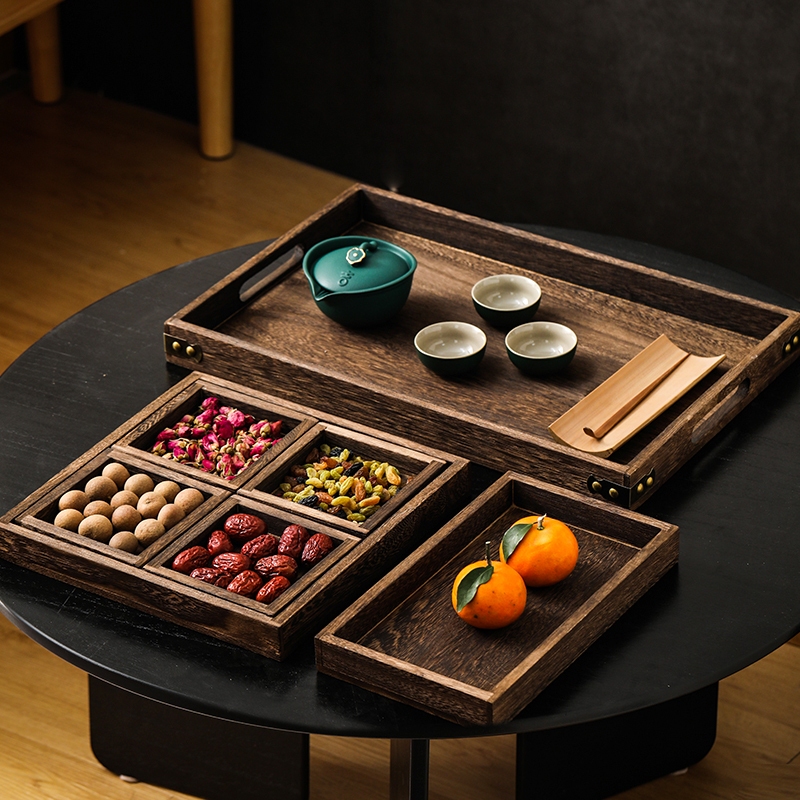 Chinese Wooden Tray, Tea-Making Accessories Around the Stove, Snacks, Afternoon Tea Trays, Pastries, Snacks, Snacks, Dried Fruit Trays