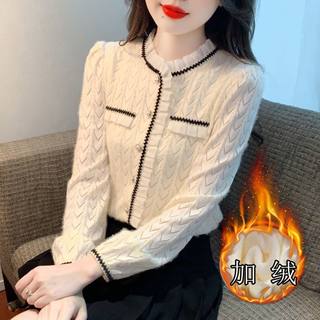 加绒加厚法式小香风蕾丝衫女2025秋冬新款洋气衬衫百搭气质上衣潮