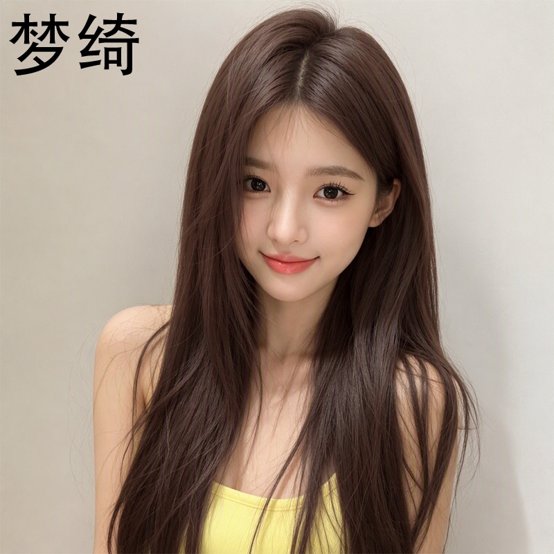 Long Straight Hair Wig, Full Head Cover, Real Human Hair, Natural and Seamless, with Bangs, Women's Style, 2026 New Model