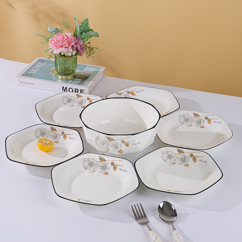 Hexagonal Diamond-Style Platter Set Creative Ceramic Household 2026 New Model High-Value Plates and Tableware Hexagonal Diamond-Style Platter Set Creative Ceramic Household 2026 New Model High-Value Plates and Tableware
