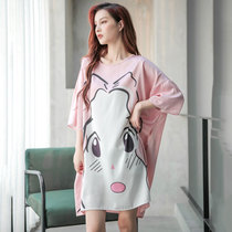 Nightdress womens 2021 summer ice silk short-sleeved long style can be Korean version love cartoon silk spring and autumn loose large size nightgown dress