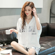 Pajamas womens summer ice silk short-sleeved thin section high-quality letter printing silk short-sleeved pants home service two-piece suit