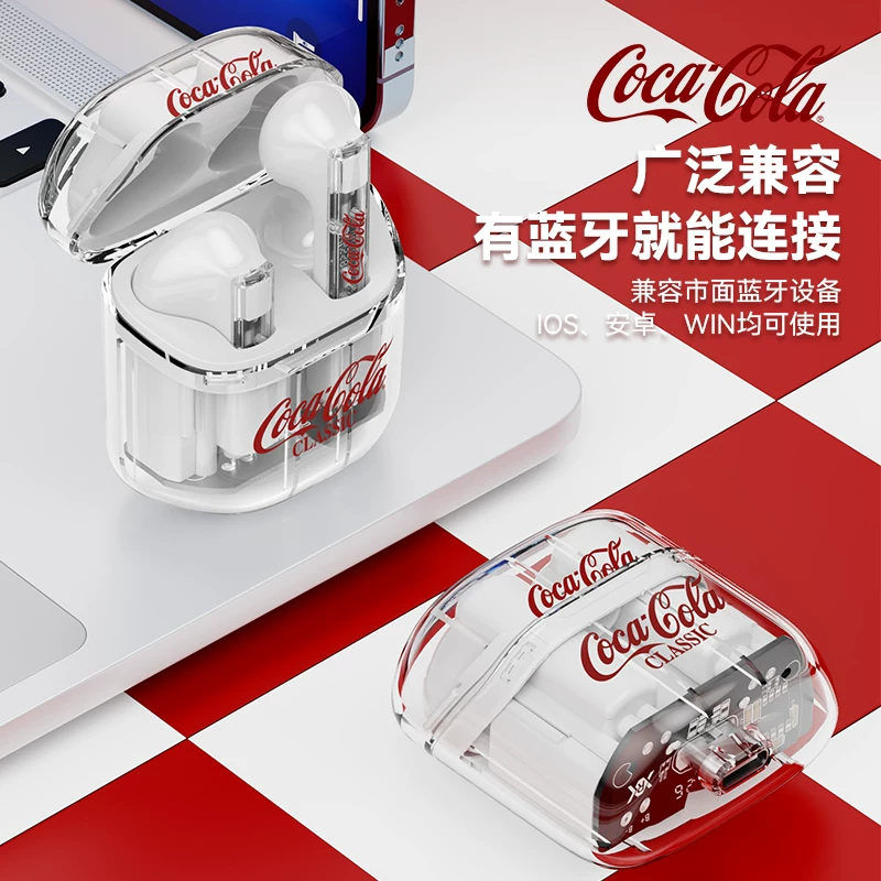 Coca-Cola co-branded transparent warehouse true wireless Bluetooth headphones long-lasting sports noise reduction semi-in-ear T01