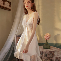 Isabella Sexy Sleeping Dress White Lace Pyjamas in long style Pure Color Thin Yarn Home Summer Thin Ice Silk Screen Red