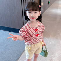 Hong Kong girls summer clothing suit trendy baby little fragrant wind slim fit children printed clothes shorts Two sets of damp