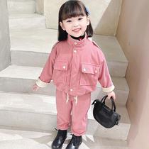 Hong Kong Girl Sports Suit Trendy Little Girl Lamp Core Suede Thickening Two Sets Tide Children High Collar Plus Suede Winter Clothing