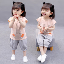Hong Kong girls summer clothing suit fashion womens baby casual thin children clothes summer children short sleeves two sets