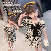 Hong Kong pure cotton 1 year old girl baby summer dress skirt 2021 Western style short sleeve Princess child 3 Girls printed dress