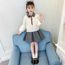 Hong Kong Tennis Red Girl Knit Sweater Suit 2021 Autumn Winter New Girl Foreign Air Long Sleeve Short Dress Two Sets Tide