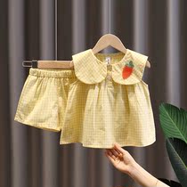 Hong Kong Girls Summer Suit 2021 New Tide Boy Dress Foreign Air Trendy Women Baby Clothes Summer Clothing Two Sets