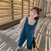 Hong Kong girls summer clothing suit foreign air girl short sleeve baby denim back with pants Korean version children clothing two sets