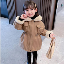 Hong Kong Girls Winter Dress New Children Clip Cotton Plus Suede Thickened Pie Overcomes Coat Tide Children Warm Fur Coats
