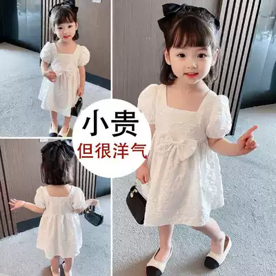 Hong Kong female baby Summer bubble sleeve princess skirt children Korean version of foreign style dress girl thin summer skirt