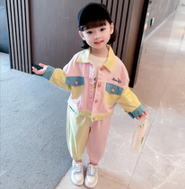 Hong Kong Woman Baby Collage Cowboy Suit Autumn Clothing 2021 New Ocean Gas Girl Clothes Spring Autumn Children Two Sets Ebb