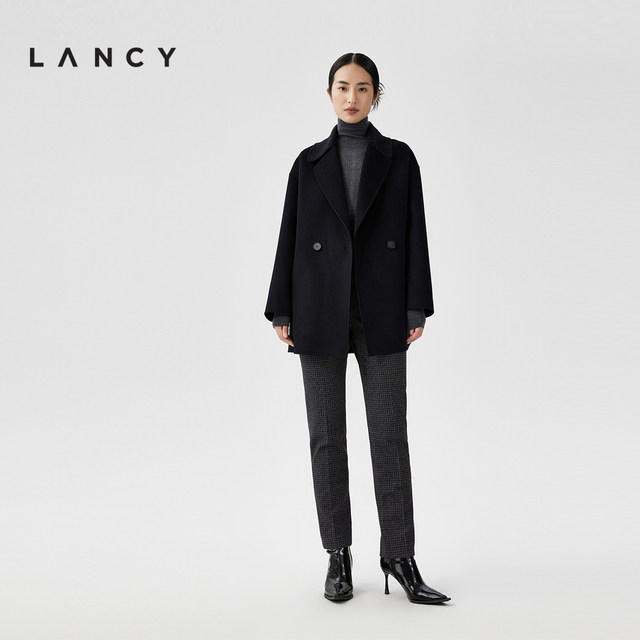 LANCY/Langzi 2023 winter new high-end wool coat double-sided woolen coat with temperament and waisted woolen coat for women